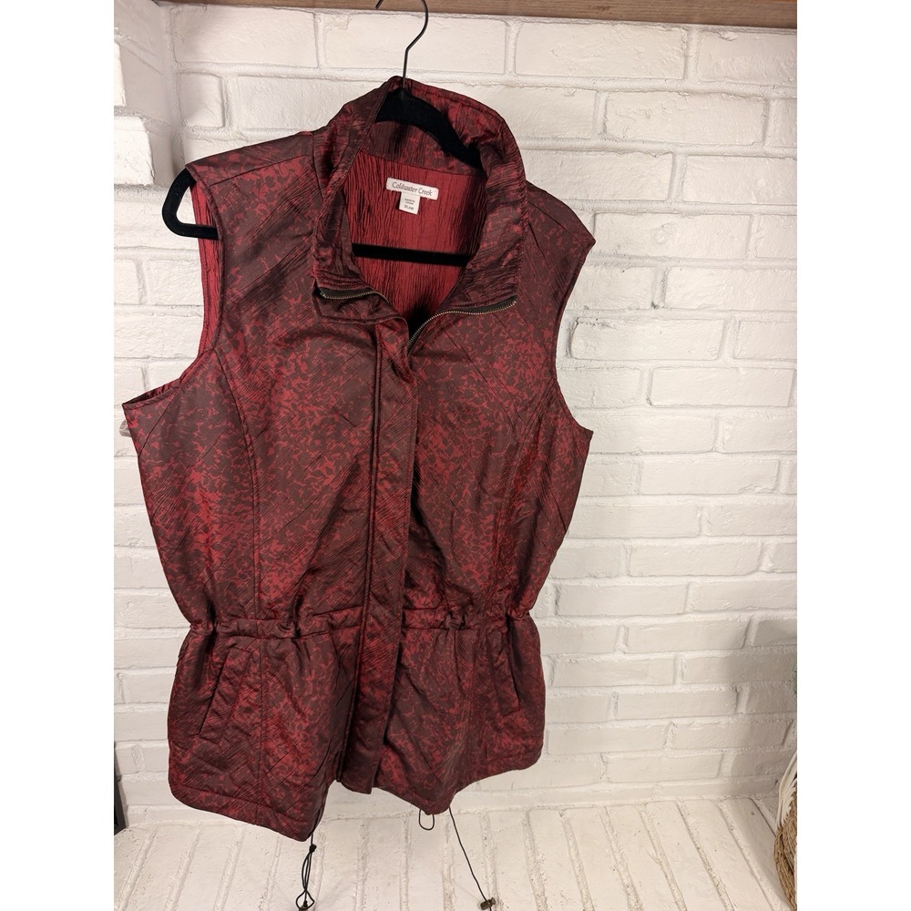 Coldwater Creek Womens XL Red Black Abstract Quilted Vest Cinch Waist Zip